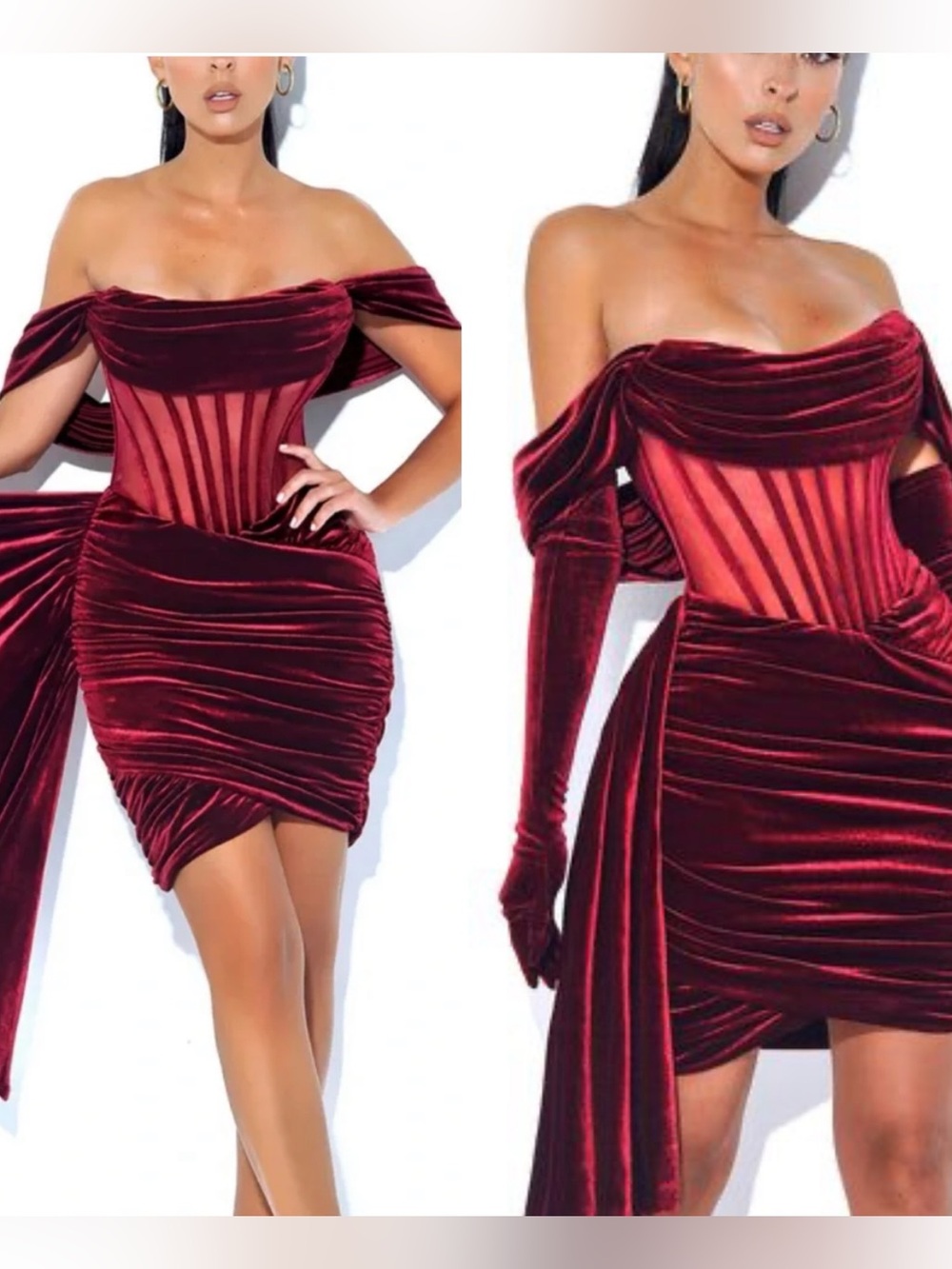 Miss Circle Irisa Burgundy Draping Off Shoulder Corset Dress M Velvet Fairy NWT